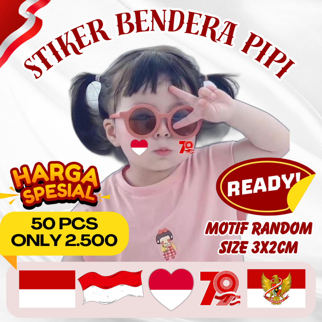 

50 PCS STIKER PIPI MURAH, Stiker Pipi Bendera indonesia isi 50pcs / tempelan pipi murah