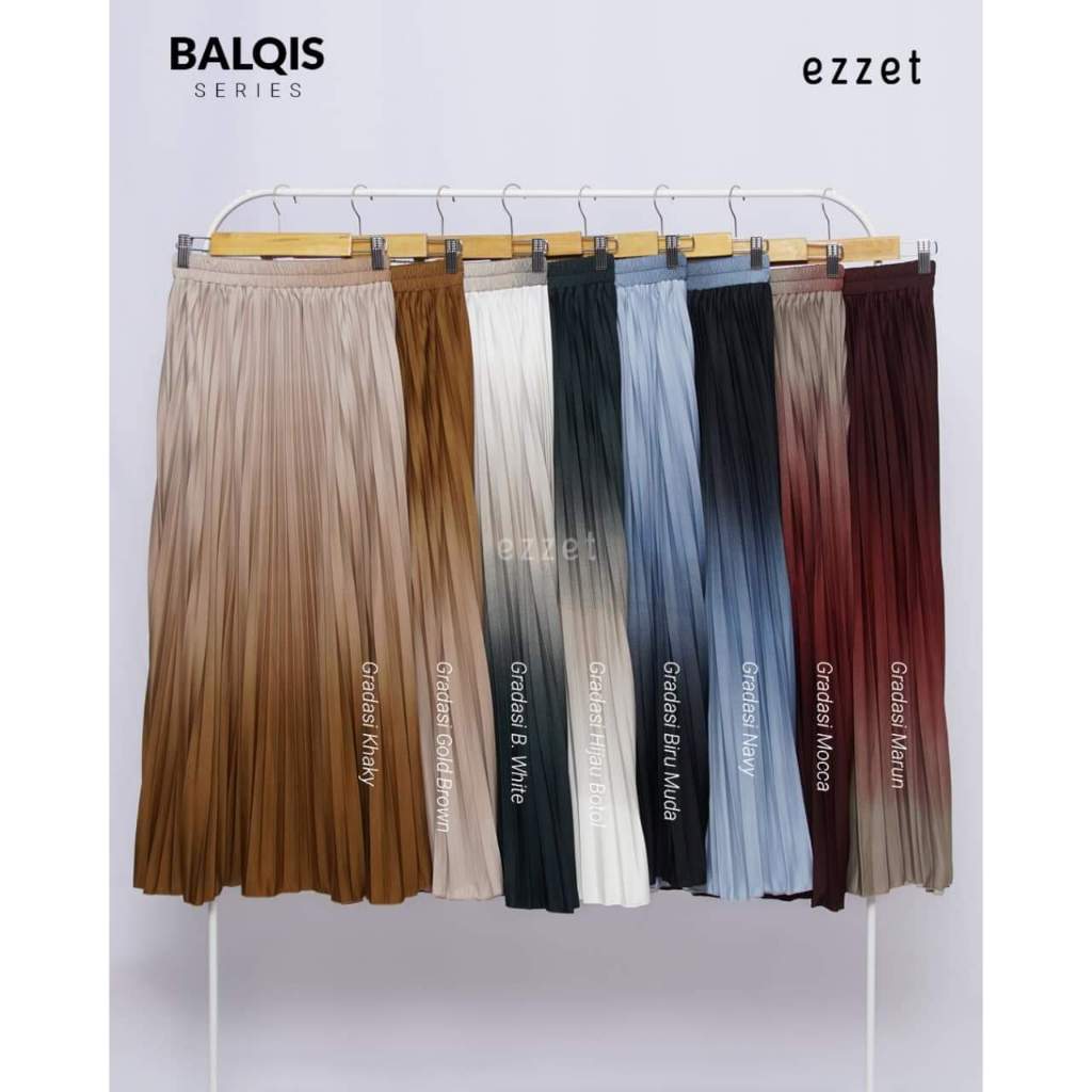 Ezzet Rok Plisket Balqis Menggunakan Bahan Hyget Satin Premium Gradasi Yang Lembut Adem Flow Nyaman 