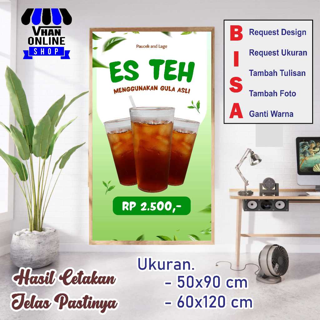 Cetak MMT Banner Spanduk Jualan Es Teh Jumbo Dengan Design Simple