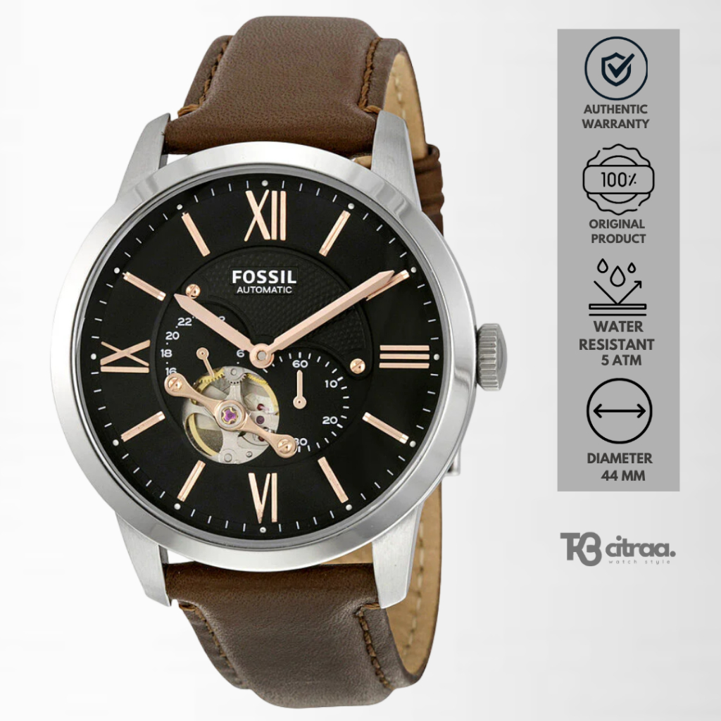 jam tangan fossil automatic pria Townsman analog strap kulit cowok chronograph brown leather water r