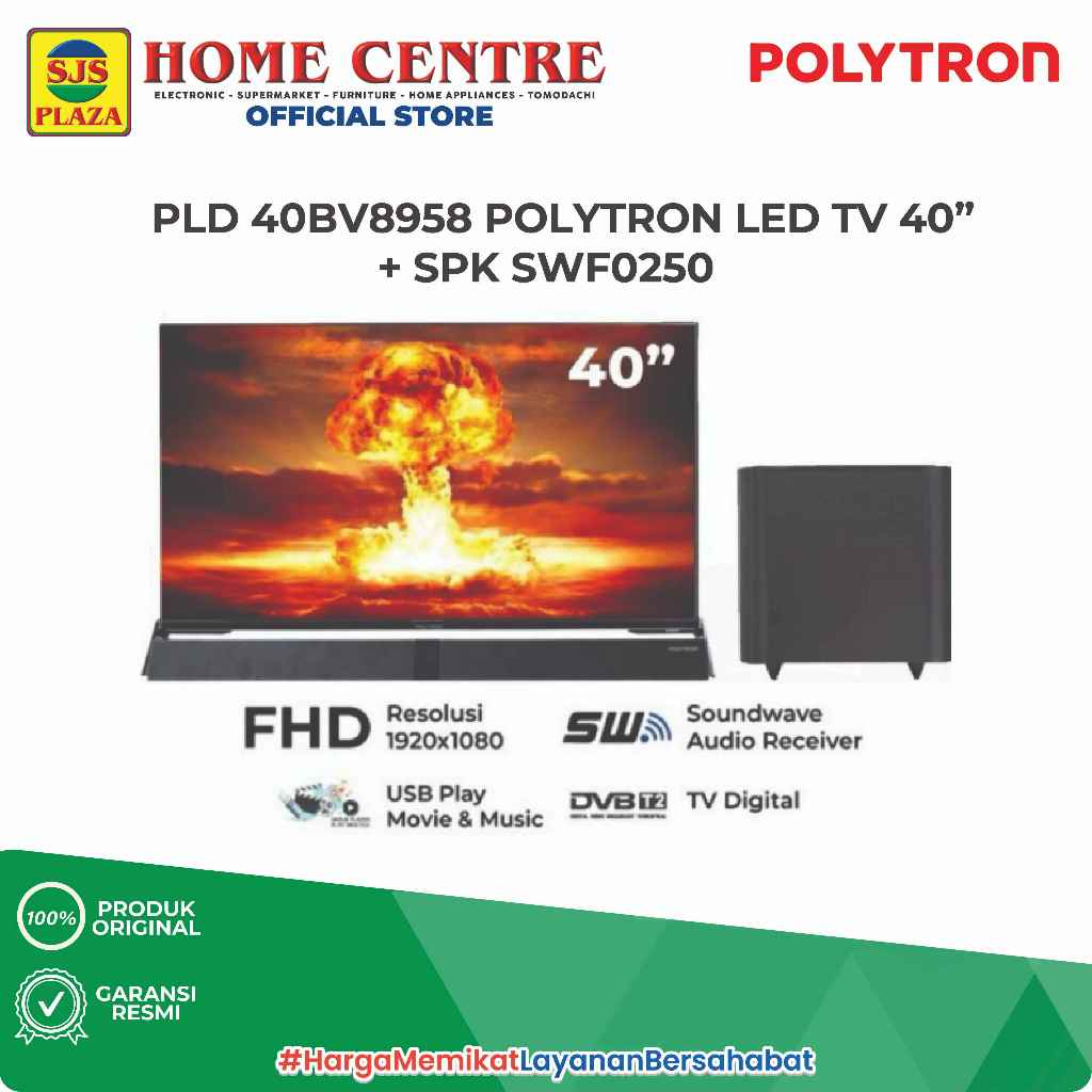 Polytron LED TV 40 Inch Full Soundbar Subwoofer HD PLD-40BV8958