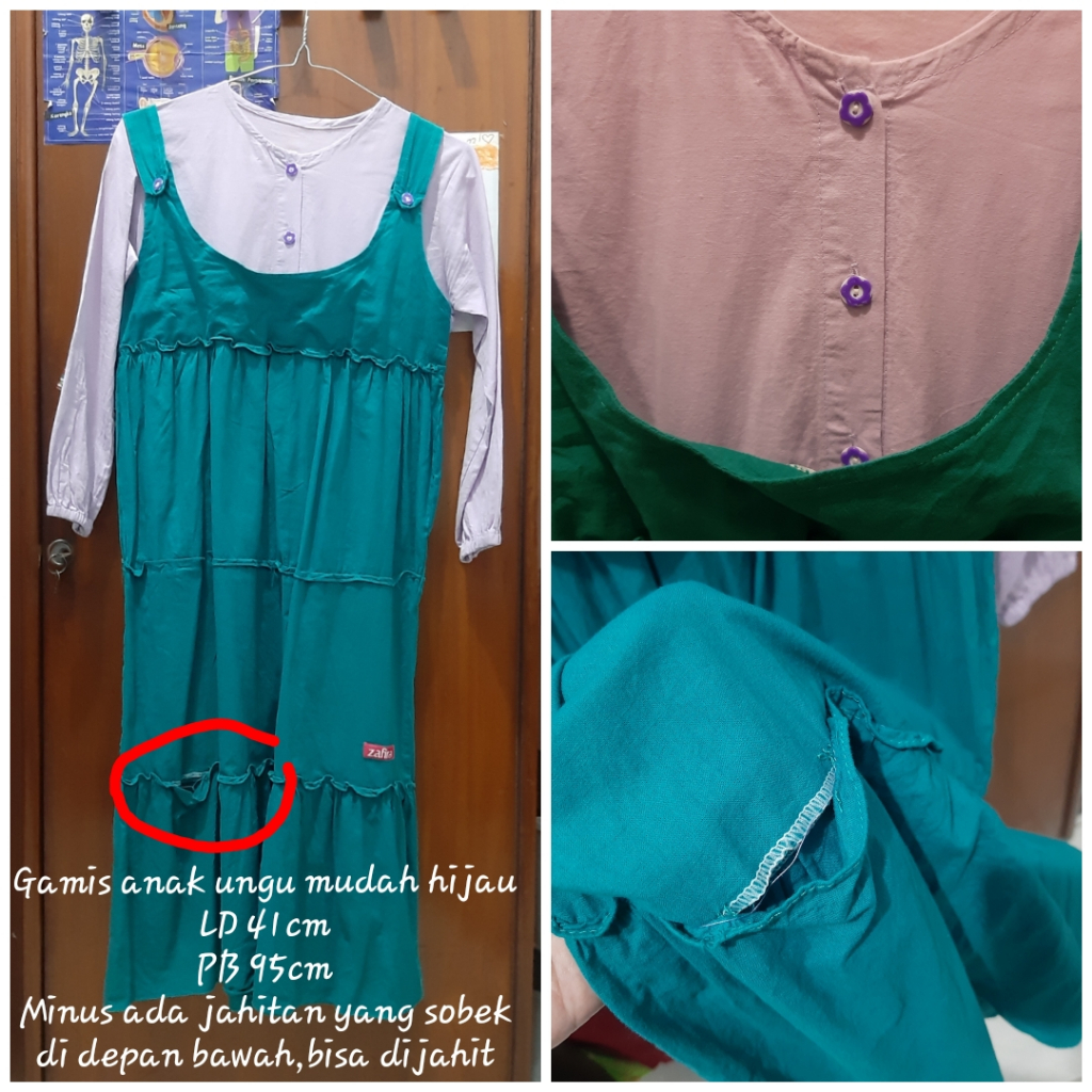 Gamis Anak Ungu muda Hijau