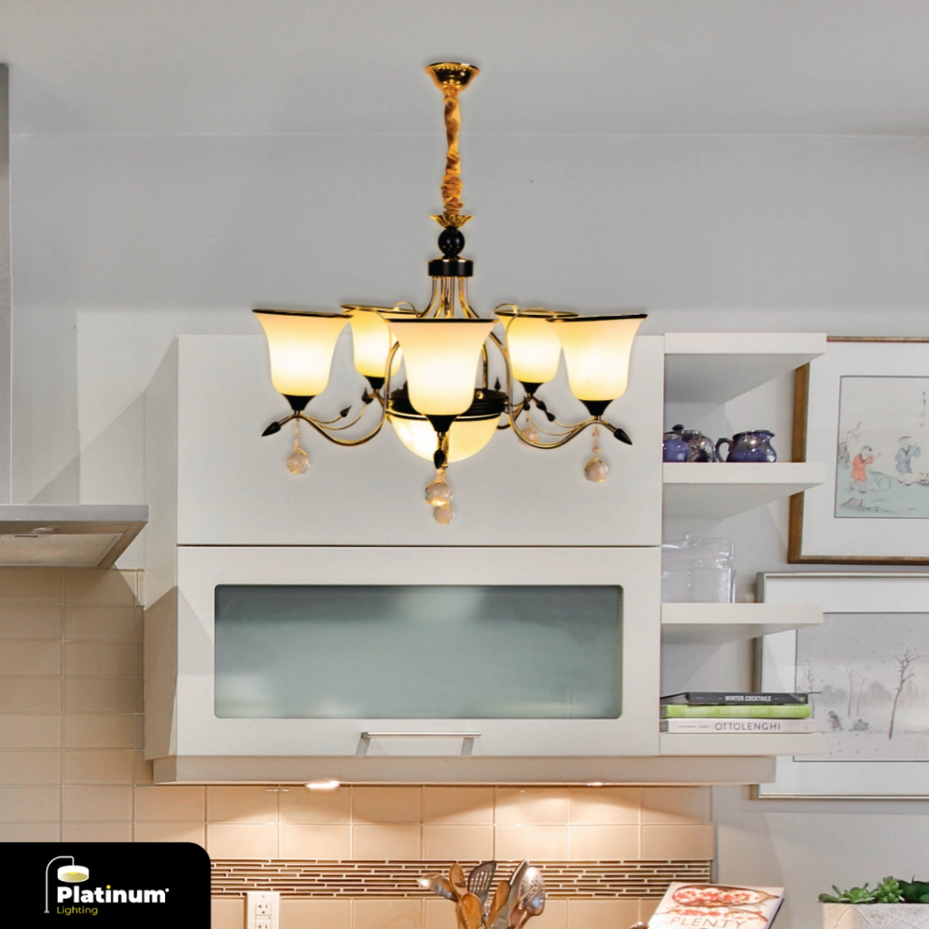 Lampu Gantung Hias Minimalis Cup 6 Lampu List Hitam Dekorasi Ruangan Chandelier Lamp