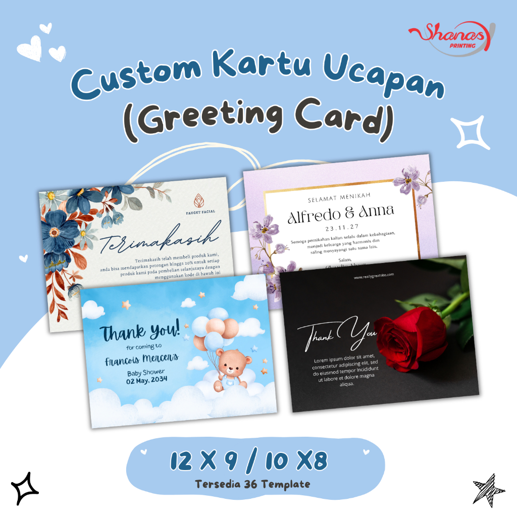 Cetak Kartu Ucapan (Greetings Card) Art Carton 260gsm Include Laminasi Glossy/Doff FREE TEMPLATE