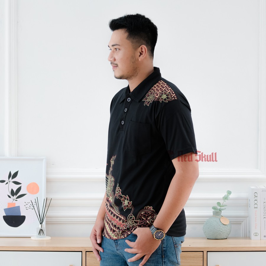 kaos kerah (ADA KANTONG) batik burung - kaos kerah katun batik solo