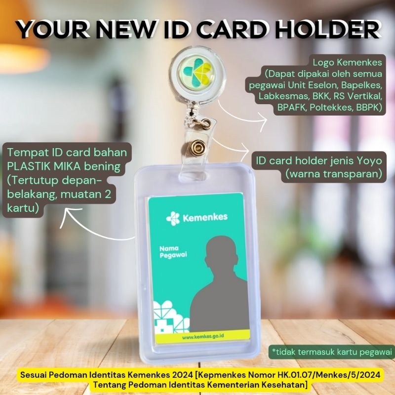 

Yoyo ID Card holder Plastik MIKA Tebal Kemenkes Terbaru/ ID Card Holder logo Kemenkes/ Gantungan nametag Kemenkes Indonesia 2024 / Nametag Holder Kemenkes Rumah Sakit RS Bapelkes Poltekkes