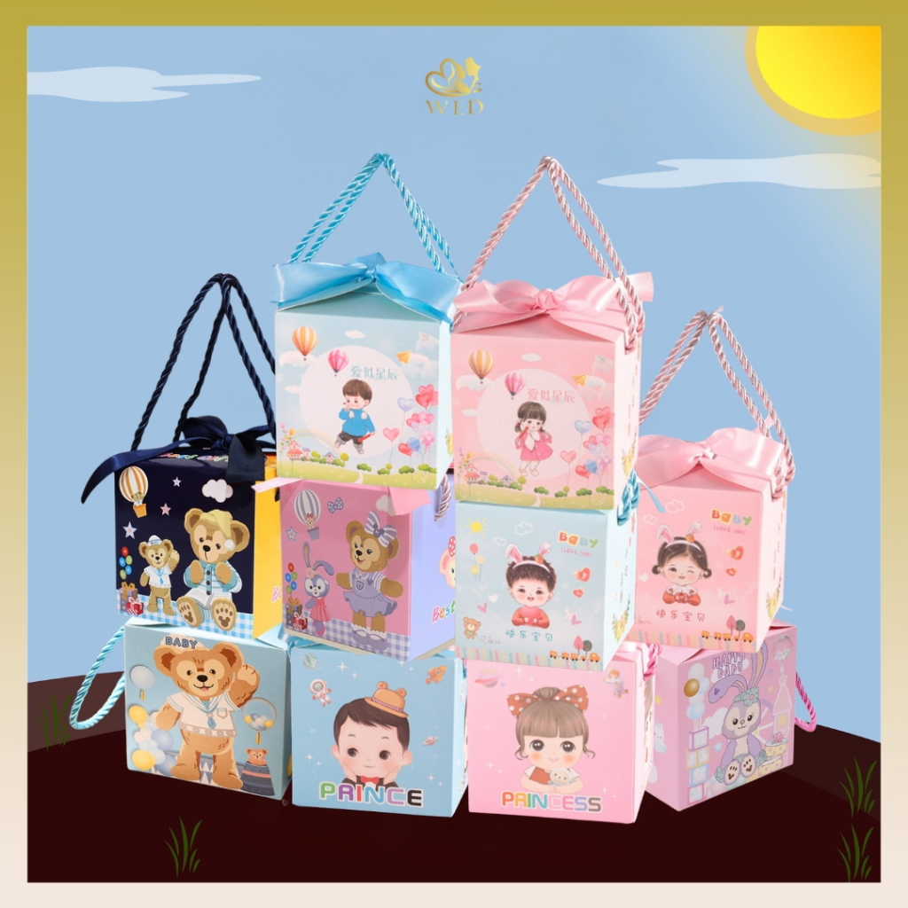 

WED Paperbag Ulang Tahun Khusus Snack Kecil dan Permen / Goodie Bag Ulang Tahun Berpita/ Tas Hadiah Sovenir Ulang Tahun Kotak Kubus PP12