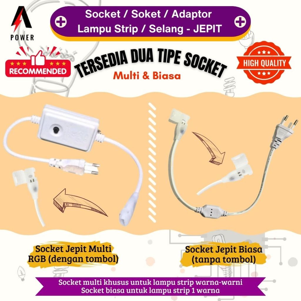 Socket / Socket / Adaptor Lampu Strip / Selang - Jepit