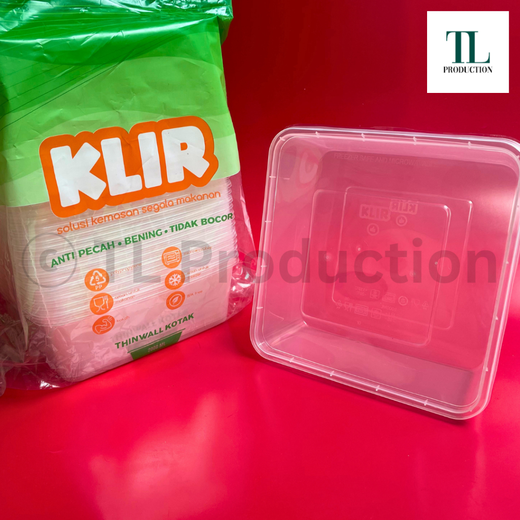 HARGA SATUAN 1pc Thinwall Square 2000ml KLIR Bening - KLIR Thinwall Kotak 2000ml / Tempat Penyimpana
