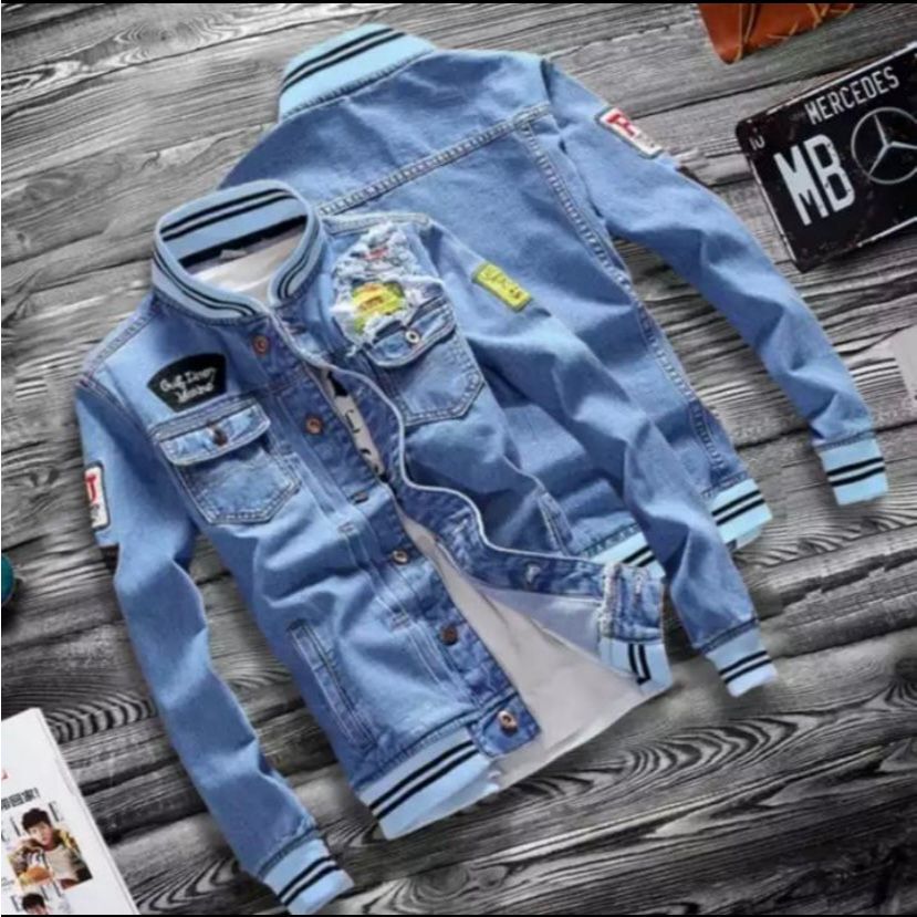 Jaket bomber jeans belang / Jaket Jeans Denim New Fashion / Jaket Jeans Denim Casual Pria