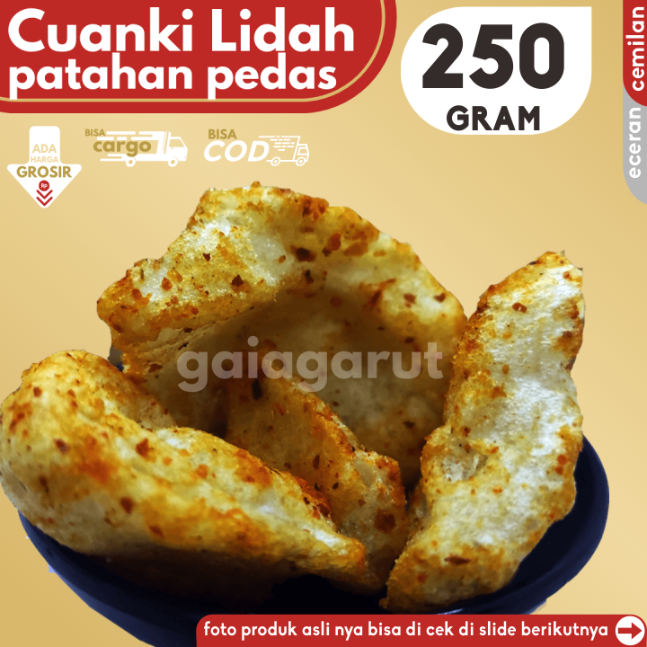 

Cemilan Keripik Cuanki LIDAH PEDAS GURIH 250gr by GG (Bisa COD/Grosir/Kargo)