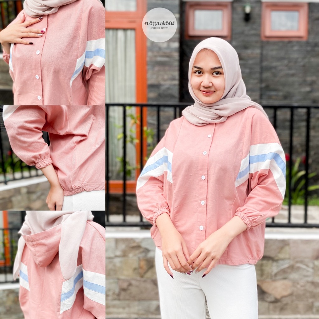 MIMA SPORT HOODIE - FLOTTILICIOUS / Jaket Wanita Korean Style / List Stripe / Bahan Linen / Atasan W