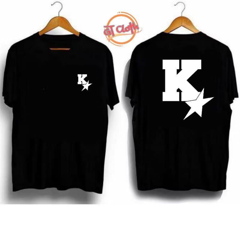 T-SHIRT KAOS DISTRO INISIAL HURUF K (A-Z) / LOGO STAR BAHAN KATUN COMBED 30S