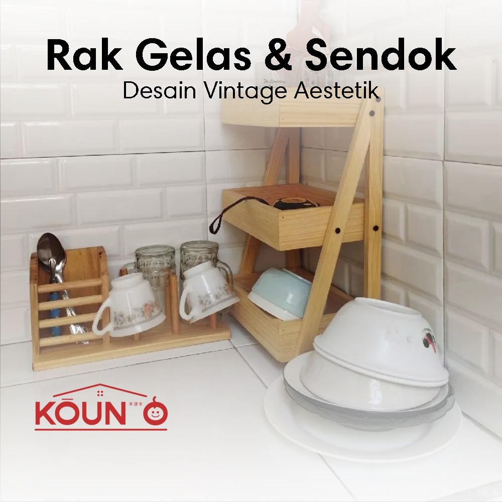 Rak Gelas Piring Kayu Dish Rack Susun Serbaguna Kitchen Set Aesthetic Multifungsi