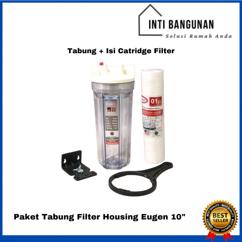 Paket Tabung Housing Filter Air Eugen 10" / Clear Bening + Isi Busa Catridge Filter