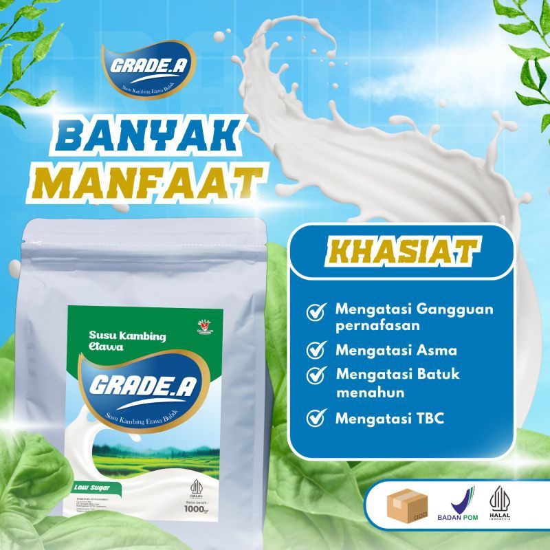 

GRADE.A SUSU KAMBING ETAWA BUBUK UKURAN 200GR/500GR/1000GR LOW/NON SUGAR AMAN UNTUK PENYAKIT DIEBETES