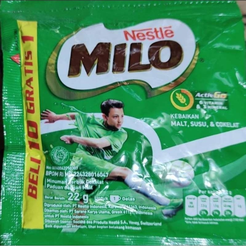 

Susu Bubuk Instan Milo Kemasan Sachet 1 Renteng = 10 Bonus 1 , 22Gr