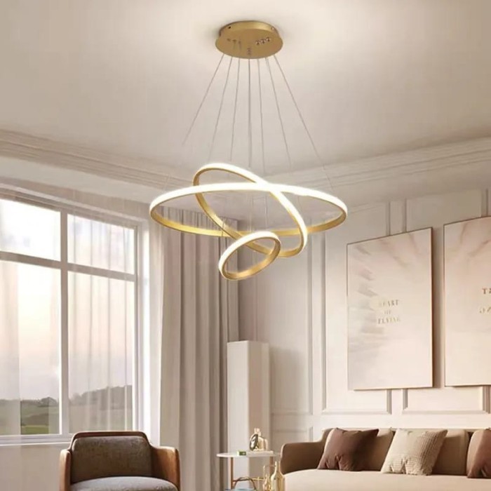 Lampu Hias Gantung Plafon 3 Ring Cahaya 3 Warna Minimalis Modern