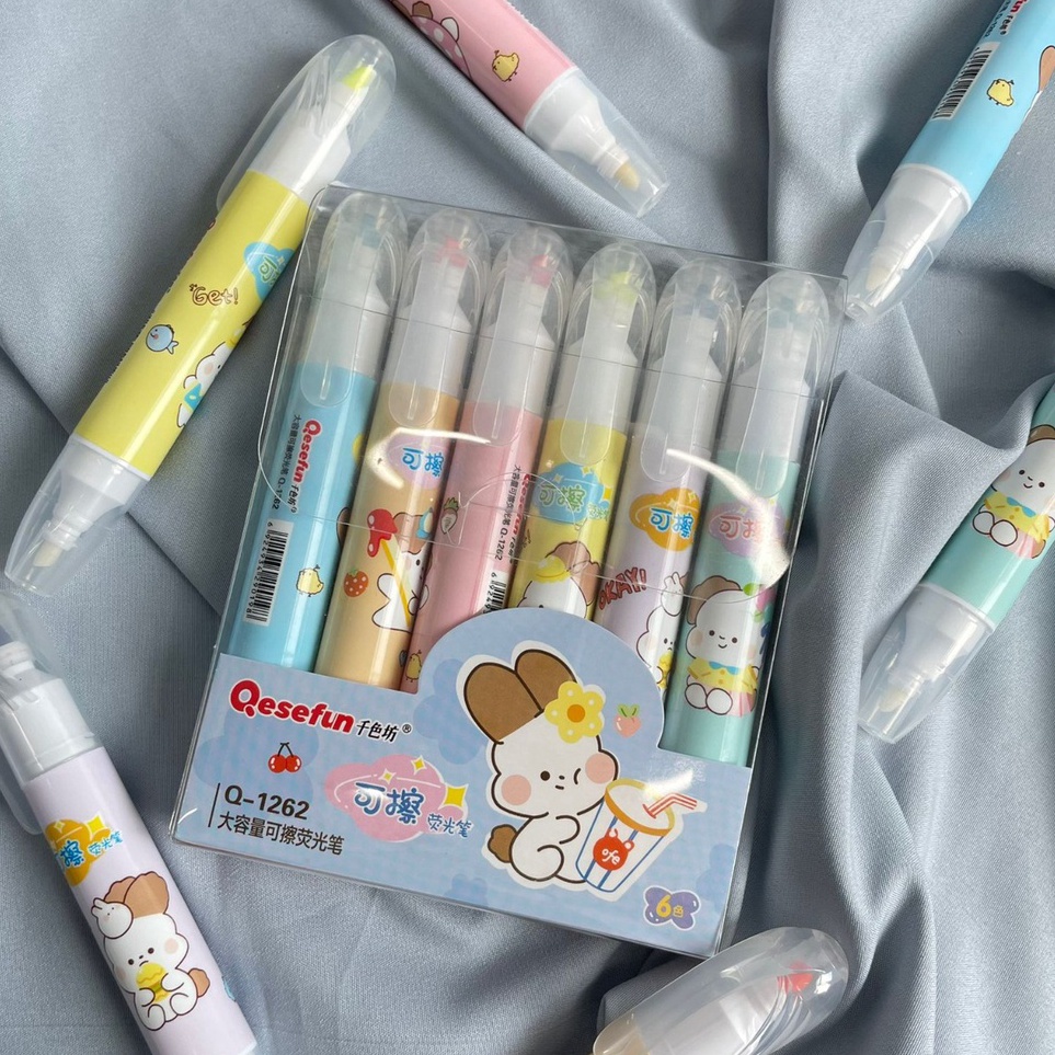 

KODE B16L STABILO QESEFUN 2 SISI 1 SET 6 COLOUR LENGKAP BISA DI HAPUS KEMASAN 1 PAK IMUT HIGHLIGHTER ERASEABLE UKURAN SEDANG ISI 6 WARNA BEST PREMIUM QUALITY