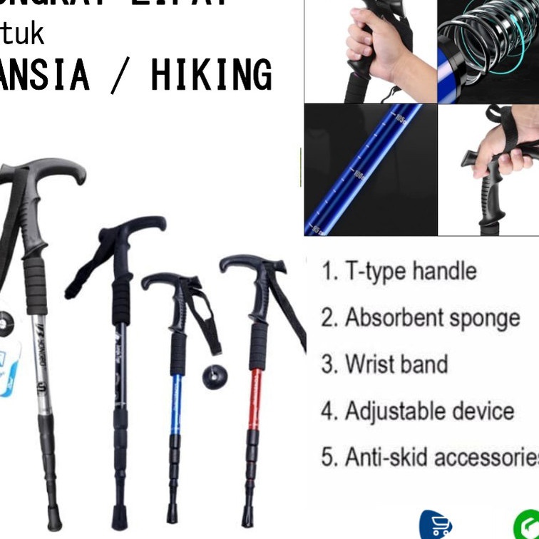 KF7 Tongkat Lipat Besi Alat Bantu Jalan Lansia Orang Tua Trekking Hiking