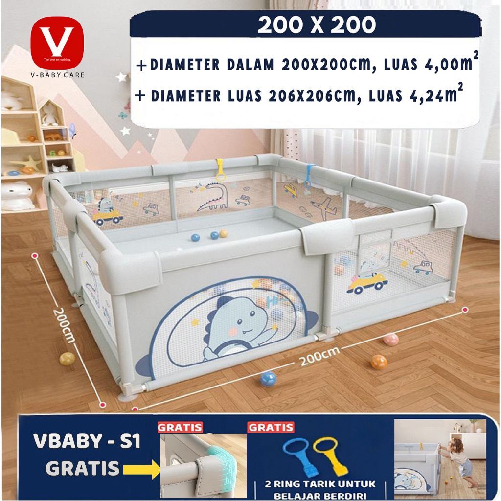 Pagar Pengaman Bayi untuk Bermain, Kolam Mandi, dan Tempat Bermain Anak, Dilengkapi Ring Tarik Belaj