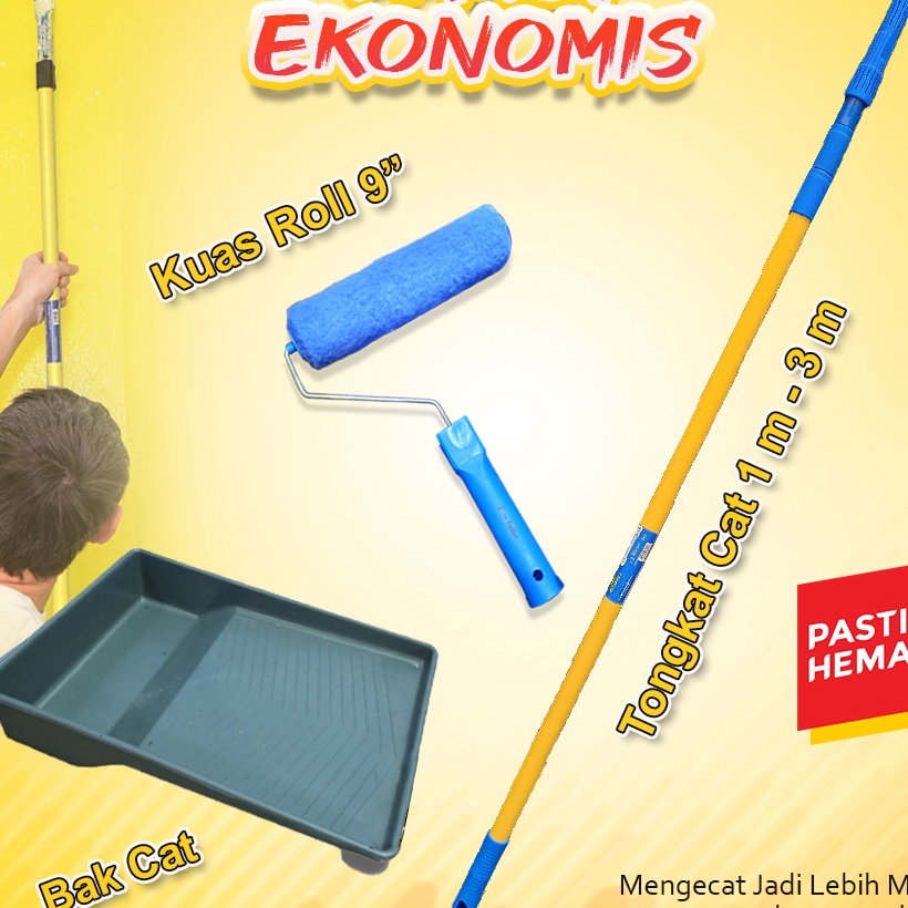 Grosir EKONOMIS  Alat Cat Tongkat Kuas roll dan Bak cat  kuas roll  bak cat  extension