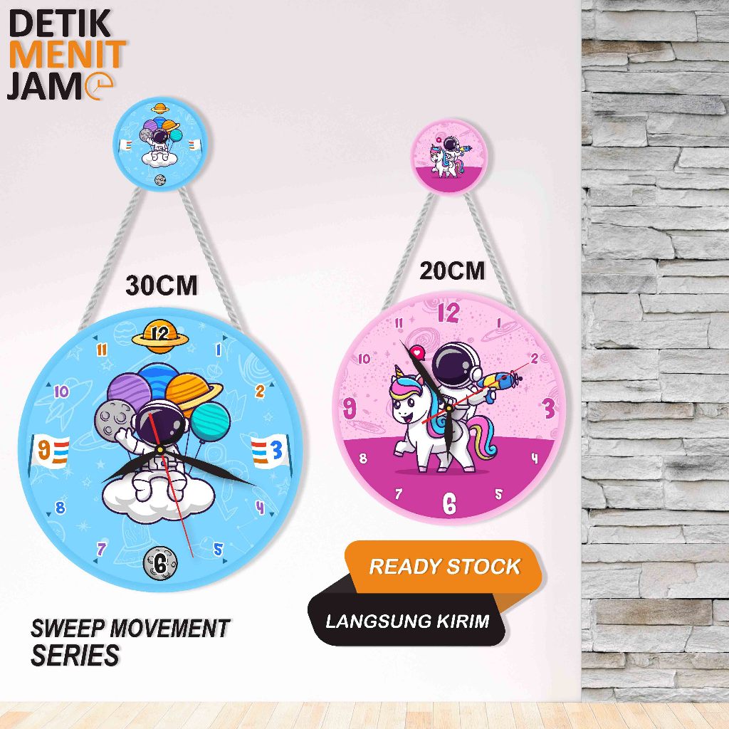 Jam Dinding Gantung Dekorasi Rumah Unik Wall Deckor Modern Cute Astronot Outer Space Anak Cewe Cowo