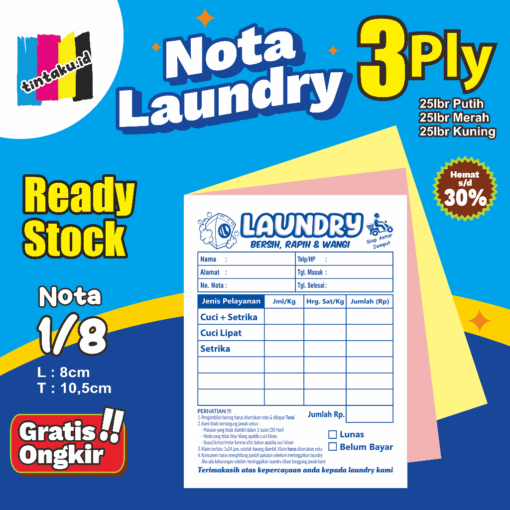 

nota laundry 3 ply NCR READY STOCK