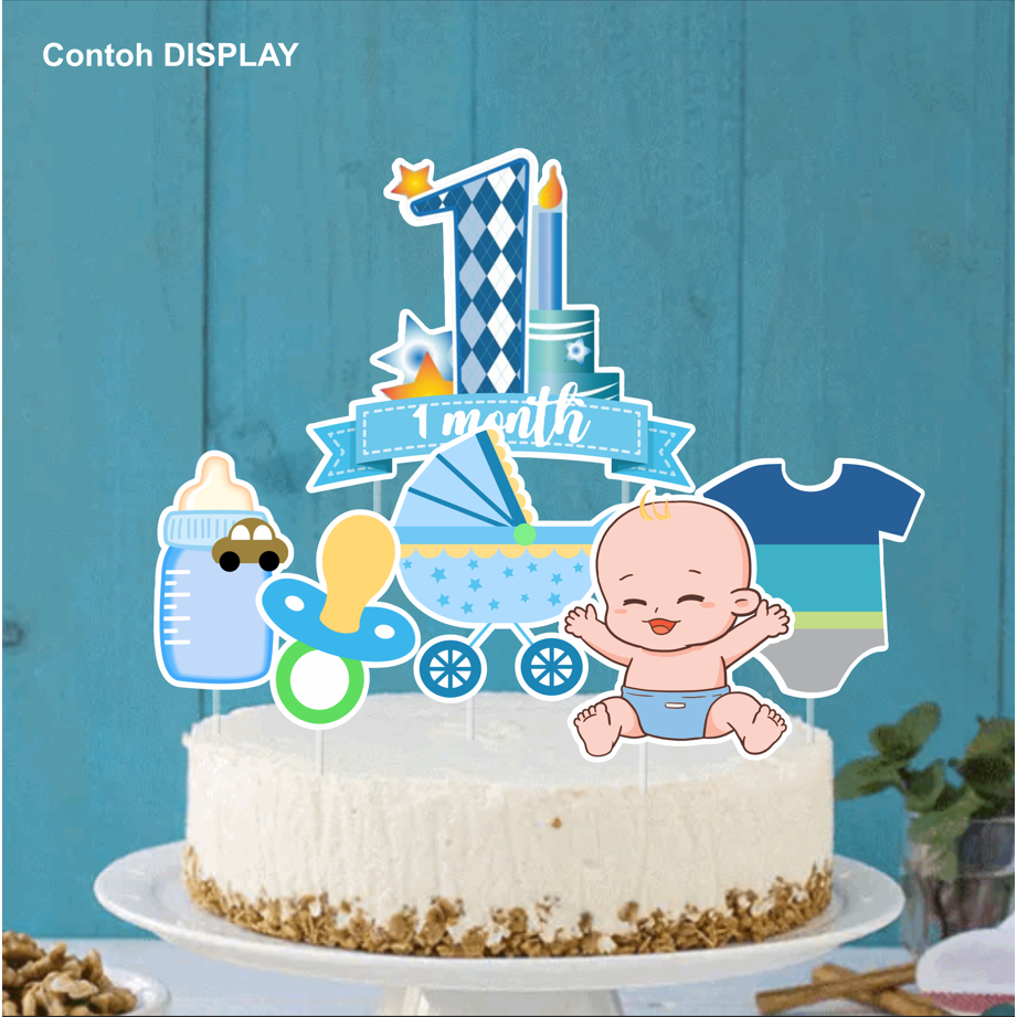 Topper Kue Cake Kertas Baby 1 Month Lucu Keren Kartun