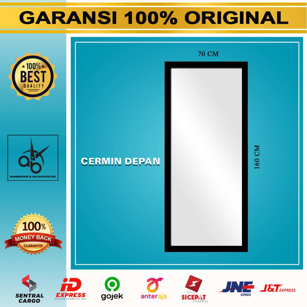 Cermin Depan Persegi Panjang 160 x 70 cm Bingkai Aluminium Depan Barber Salon Mirror Barbershop