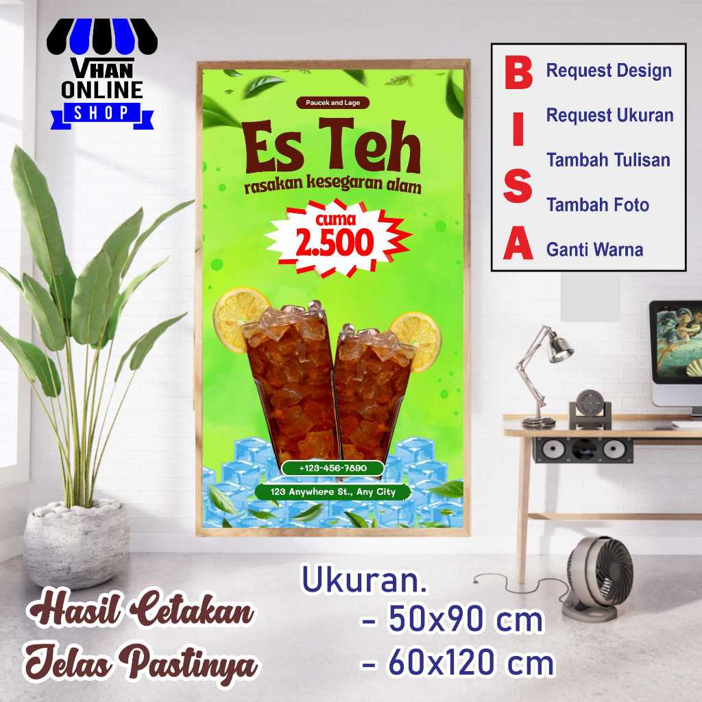 Size Standart Banner Spanduk MMT Usaha Es teh Jumbo Keren Bagus