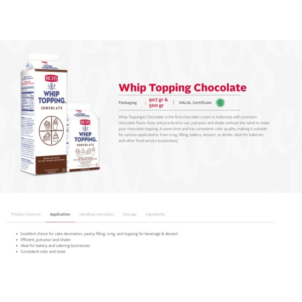 

Rich's Whip Topping Chocolate 907 ( 1DUS ISI 12 )