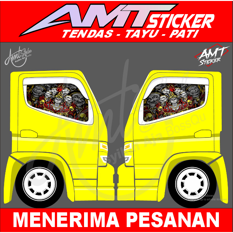 One Way Kaca Samping Truk Canter - Stiker One Way - Punokawan - Bisa Custom