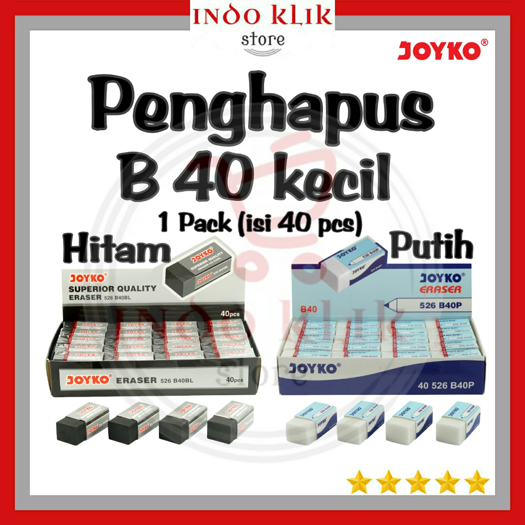 

Penghapus Pensil Joyko B-40 Kecil 1 Pack isi 40 Pcs / Hapusan Pensil B40 Putih Hitam / Stip Kecil