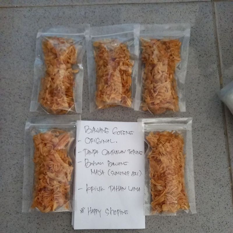 

Bawang Goreng Berkualitas paket 5 poch 100% bawang maja Sunenep