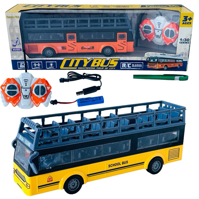 CITY BUS REMOTE BATERAI CAS rc 27Mhz LAMPU & MUSIC SKALA 1:30 SCHOOL BUS RC
