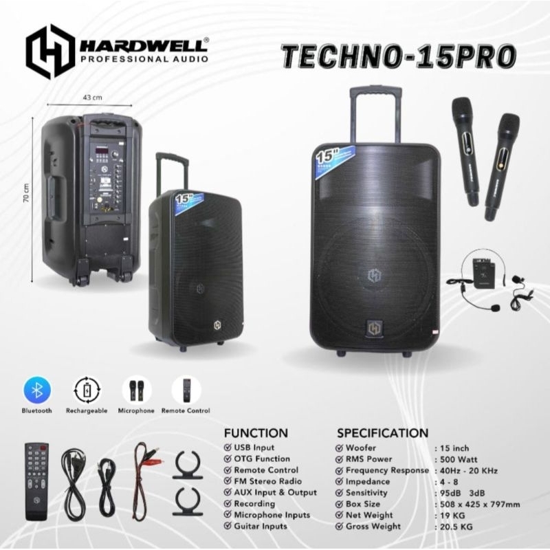 Speaker Portable Hardwell Techno 15pro 15inch original hardwell