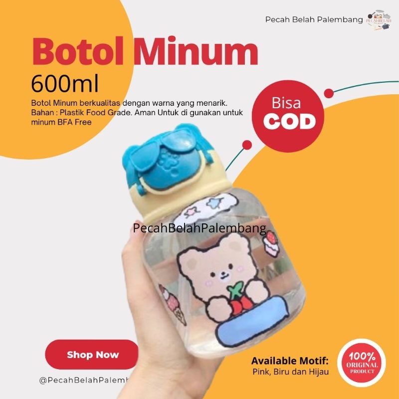 Botol Minum Air Viral 600ml Beruang Botol Minum Lucu Anak