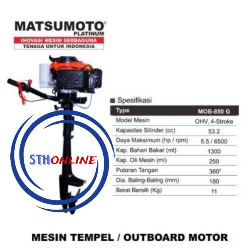 MESIN PERAHU TEMPEL OUTBOARD MATSUMOTO MOB-850