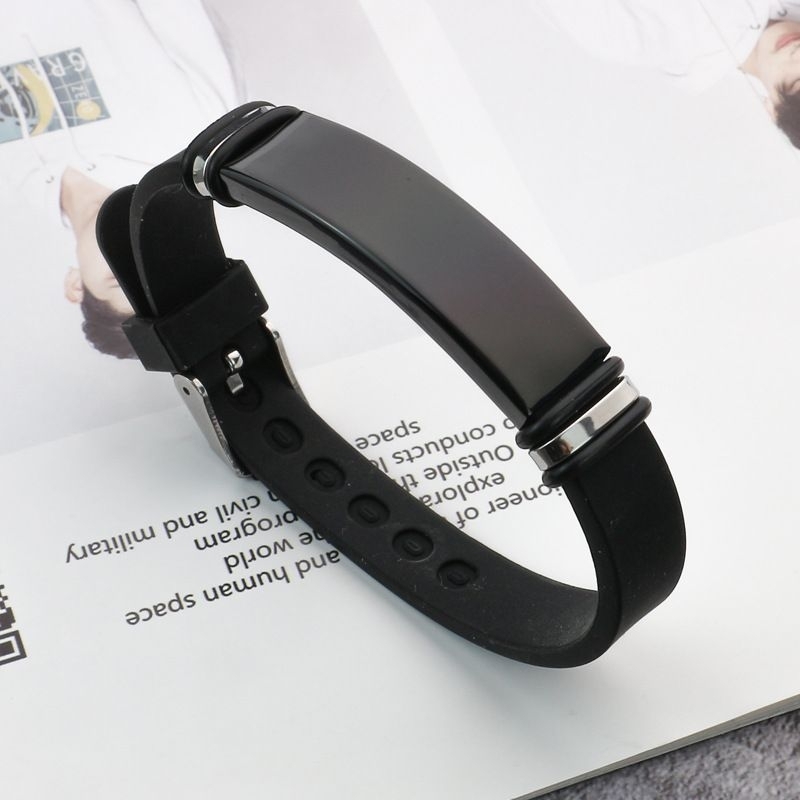 Gelang Silikon Stainless Full Black Glossy/Gelang Tangan Pria Keren Silikon  / Gelang Silikon Pria S