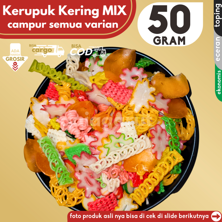 

Kerupuk Kering 50g MIX CAMPUR RANDOM Bahan Seblak by GG (Bisa COD/Grosir/Kargo)