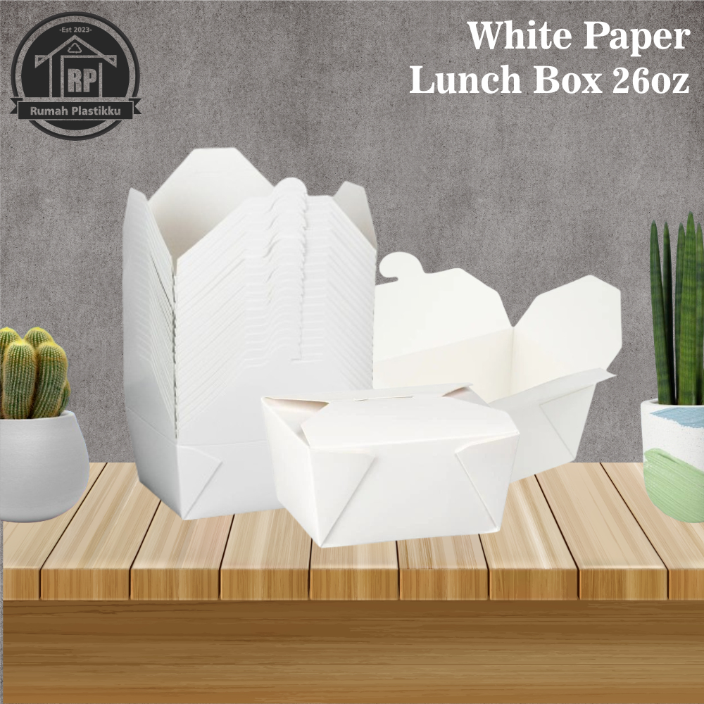 [10pcs] White  Paper Lunch Box / Paper Rice Box / Food Pail Paper Rice Box / Makanan Takeaway / Ukur