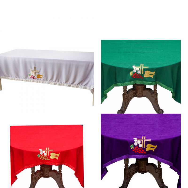 Taplak Meja Altar Warna Bordir 2 Ikan Katun Halus ( Uk. 150 cm x 150 cm / 200 cm x 150 cm / 250 cm x
