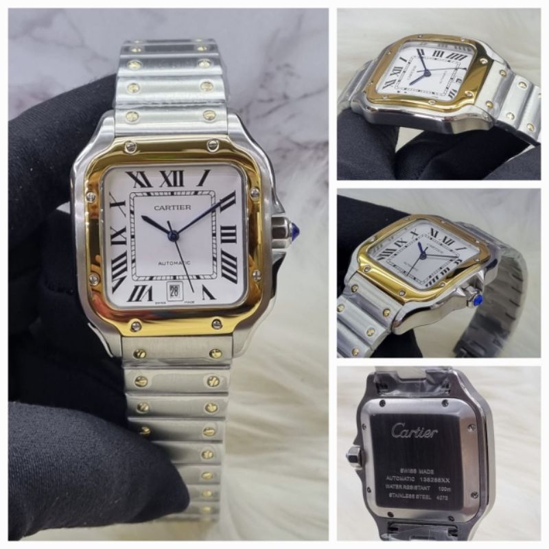 JAM TANGAN PRIA/COWOK CARTIER SANTOS CHAIN AUTOMATIC SUPER QUALITY DIAMETER 40mm #jamtanganpria