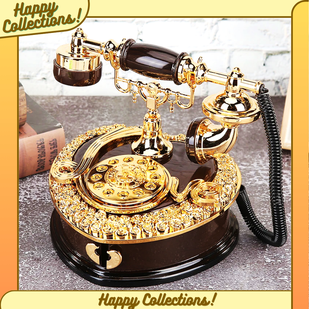 DEKORASI KOTAK MUSIK ANTIK UNIK / PAJANGAN MUSIC BOX TELEPON / HIASAN VINTAGE RETRO - LE