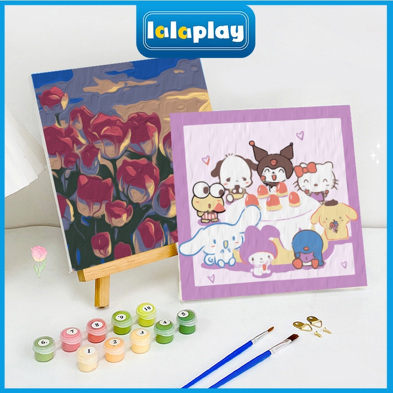 

Lalaplay Paint By Number 20x20cm Kit Kartun DIY Painting Kit Canvas Paint By Number Digital Melukis