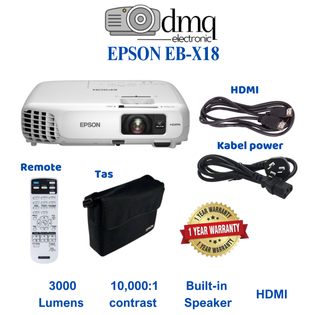 Proyektor Epson EB-X18 3000 Lumens Putih untuk Presentasi dan Ruang Konferensi