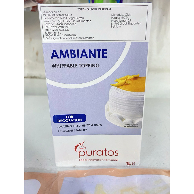 

Puratos Ambiante non dairy Whipping Cream 1 liter
