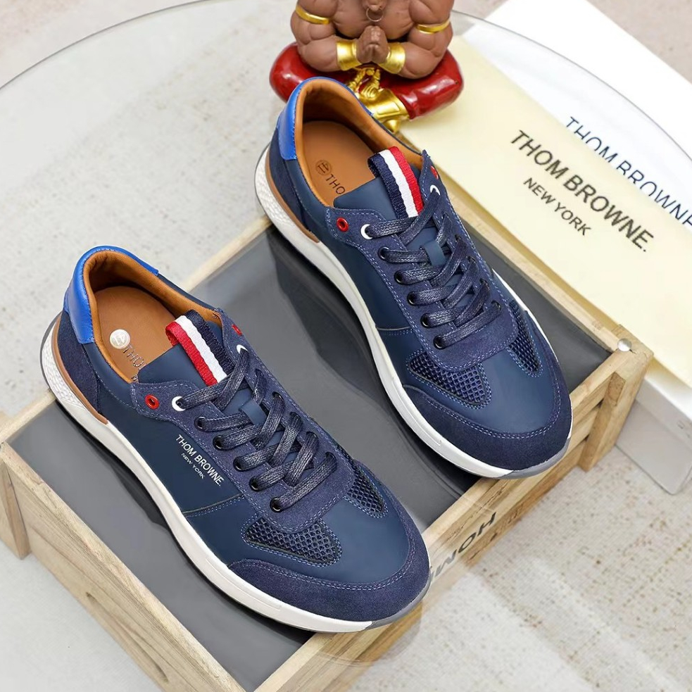 THOM BROWNE new casual shoes men's breathable mesh leather sports shoes