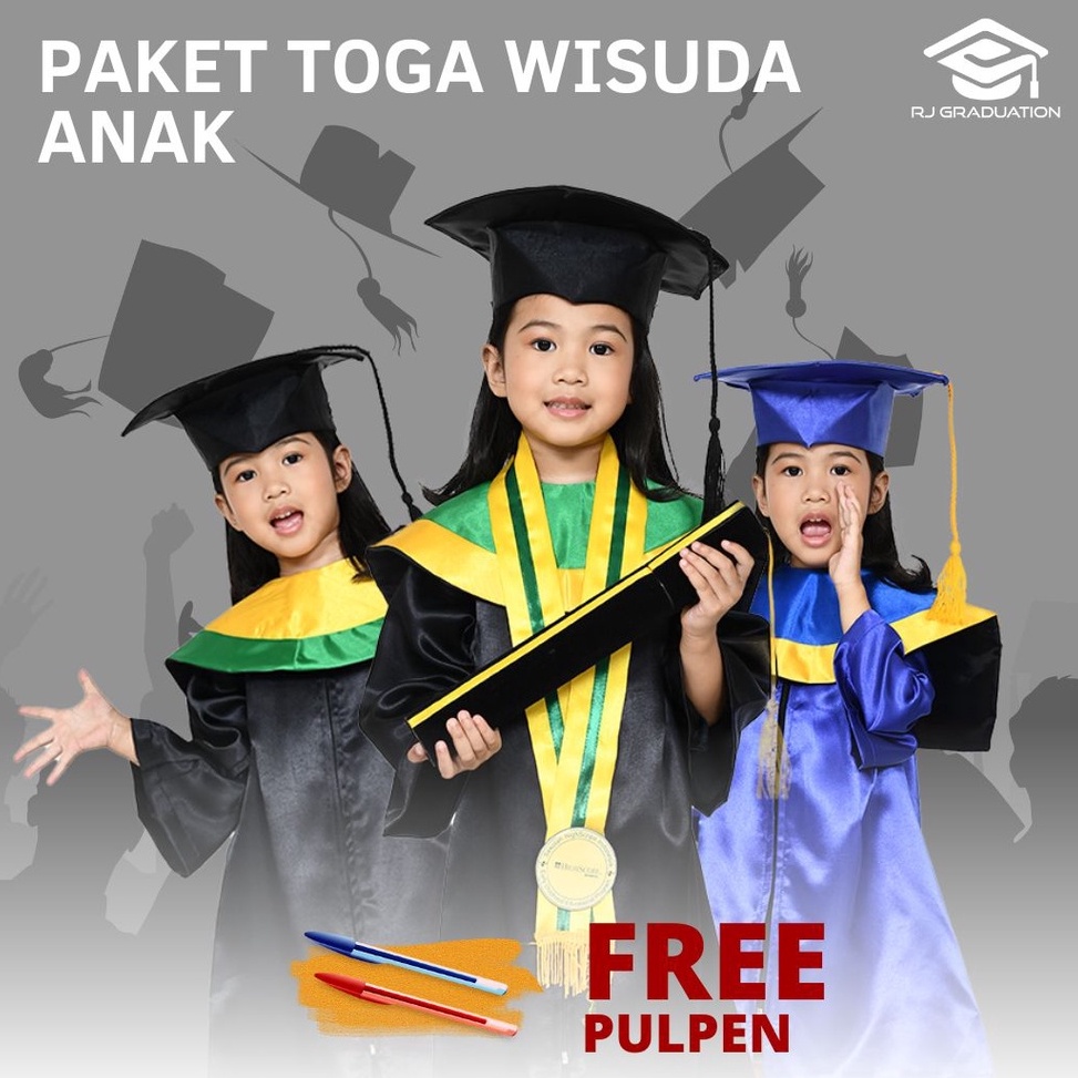 

KODE S39Y Paket Toga Wisuda Anak Toga TK Wisuda Paud Slaber dan Jubah anak warna warni